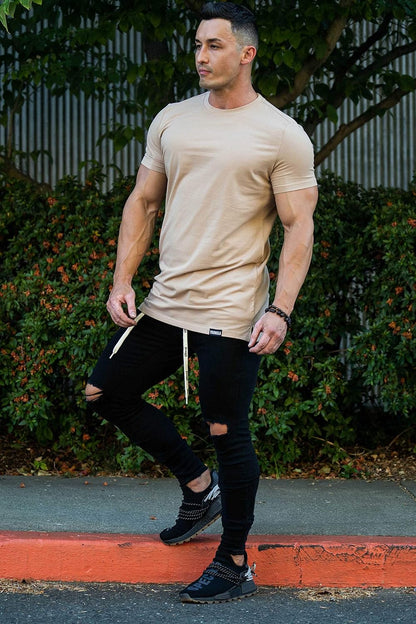 Mens Minimalist Fitted T-Shirts | Long Drop Cut Tee | Workout Gym 411