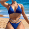 Two-Piece Set Women'S Tie Back Triangle Bra Swimsuit & Chain Decor Panty Bikini Set, Solid Swimwear & Bikini Bottom, Ladies Summer Beach Swimsuit